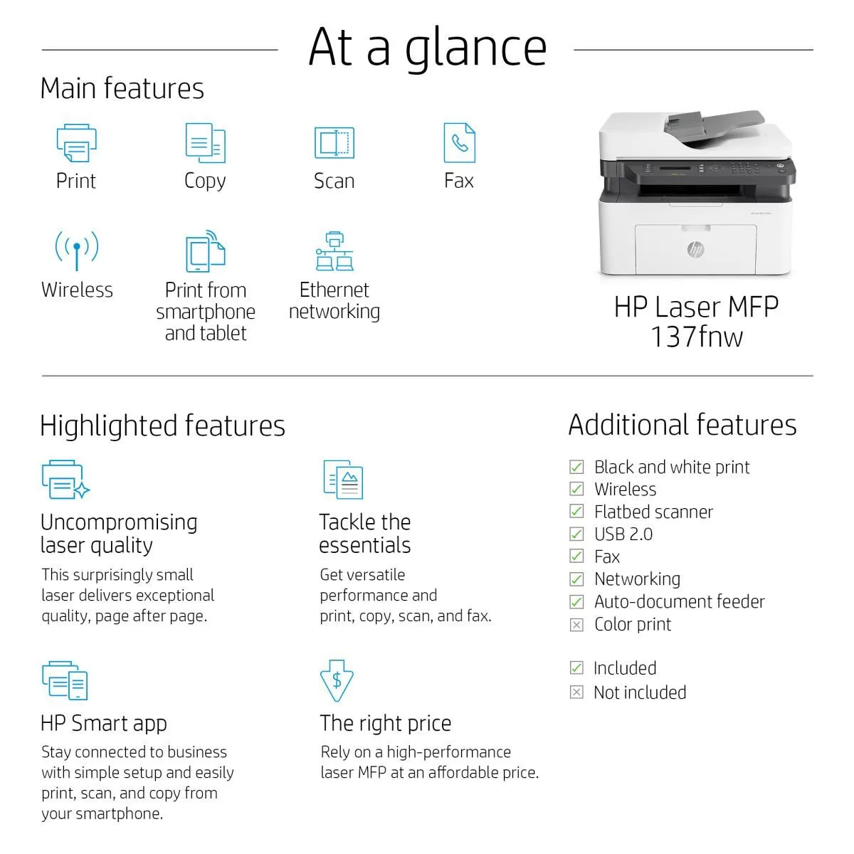 طابعة ليزر HP LaserJet MFP 137fnw متعددة الوظائف 4 في 1 - أبيض وأسود - 4ZB84A