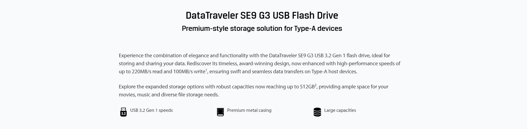 فلاشة Kingston DataTraveler SE9 G3 سعة 256GB بمنفذ USB-A 3.2 - معدنية ذهبية