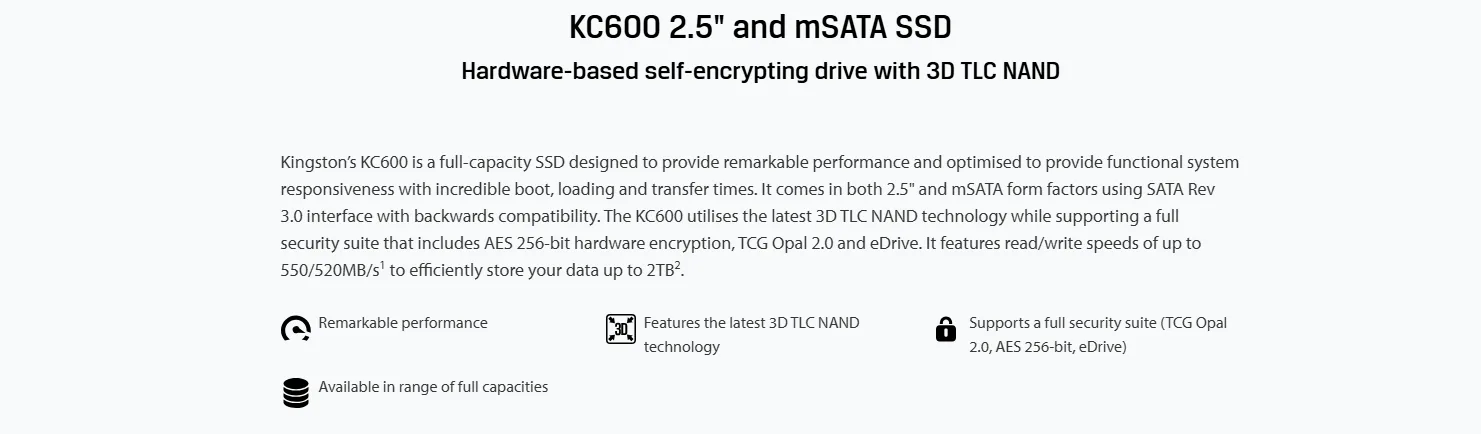 قرص SSD داخلي Kingston KC600 سعة 256GB بواجهة SATA III