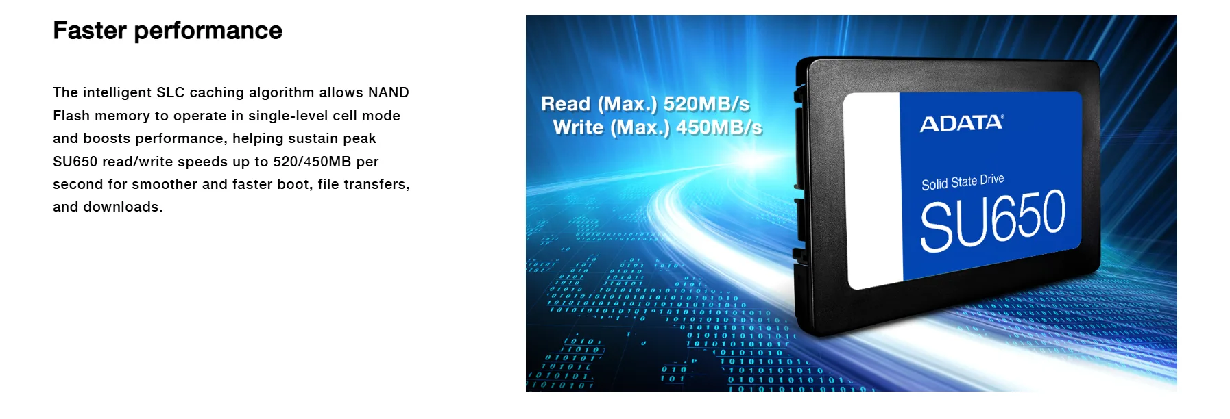 قرص SSD داخلي ADATA Ultimate SU650 سعة 512GB بواجهة SATA مقاس 2.5 بوصة