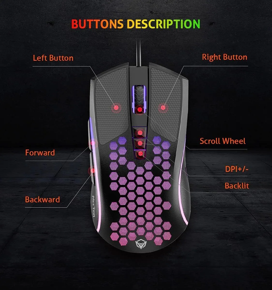 ماوس ألعاب Meetion GM015 بإضاءة RGB