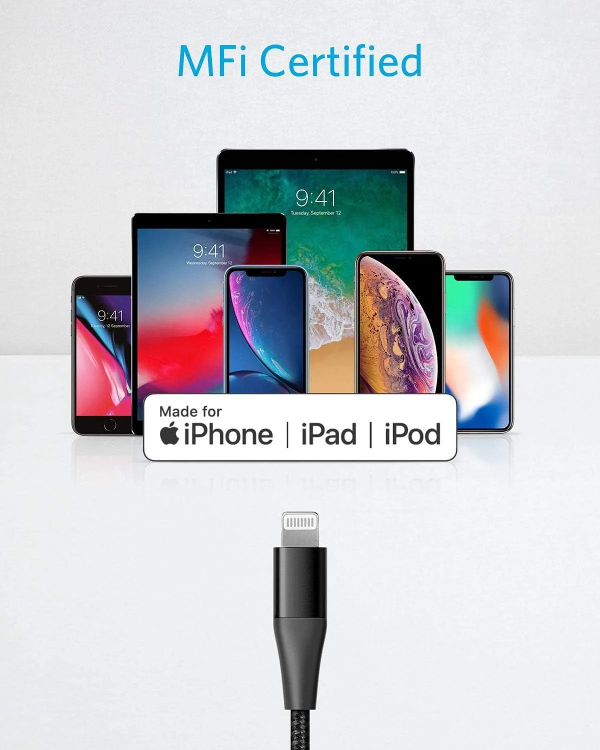 كابل Anker PowerLine+ II من USB-C إلى Lightning مجدول بالنايلون للشحن السريع - 1.8 متر