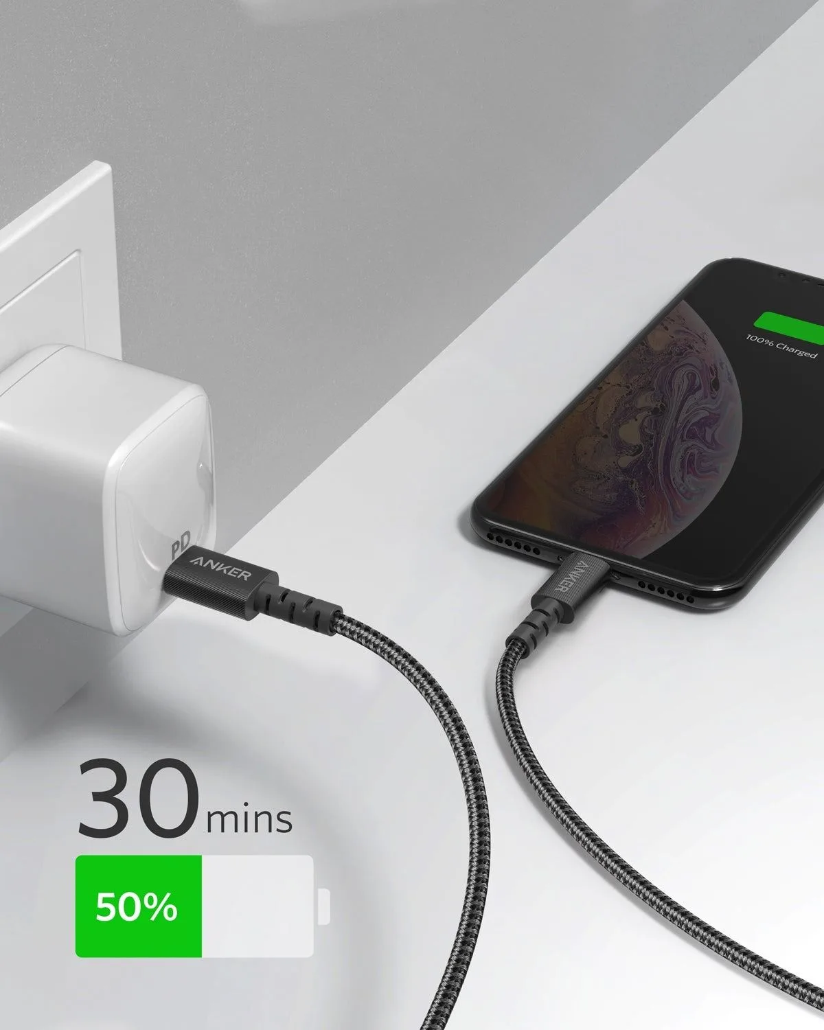 كابل Anker PowerLine Select+ من USB-C إلى Lightning من النايلون المتين - 1.8 متر