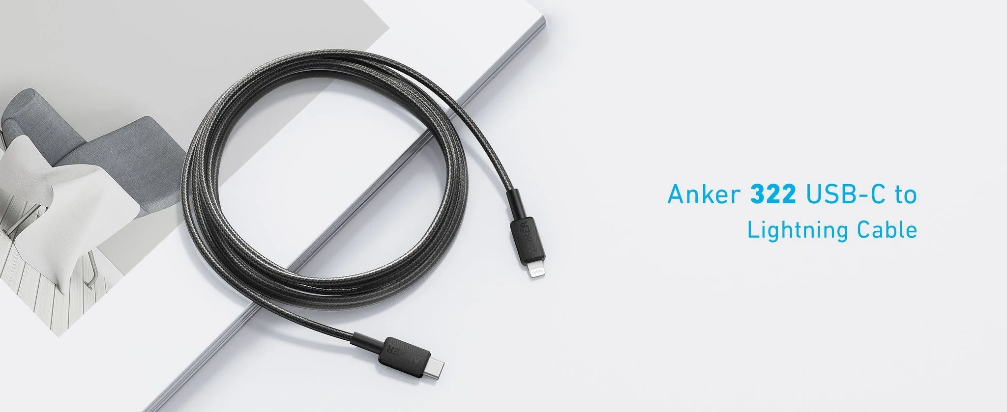 كابل Anker 322 من USB-C إلى Lightning مجدول - 0.9 متر