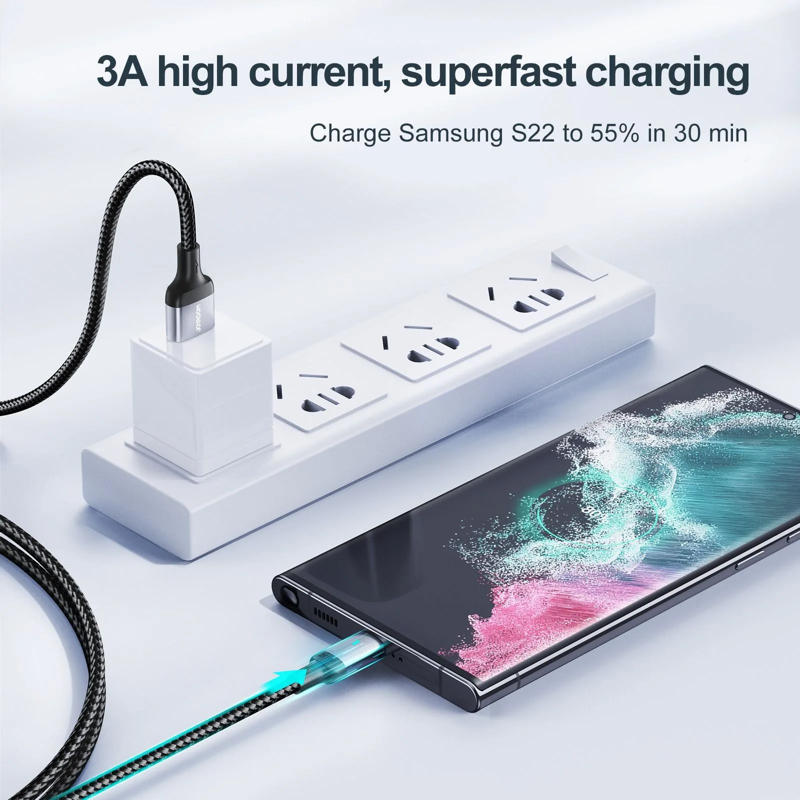 كابل Joyroom من USB-A إلى Type-C مجدول بالنايلون للشحن السريع - 3 أمبير