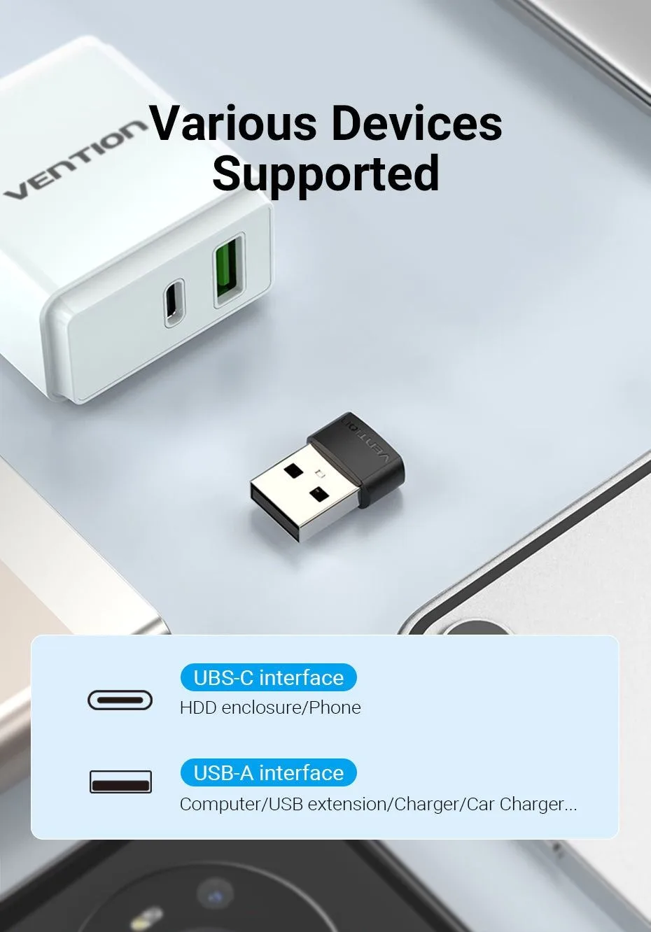 محوّل Vention من USB-A 2.0 ذكر إلى USB-C أنثى - CDWB0