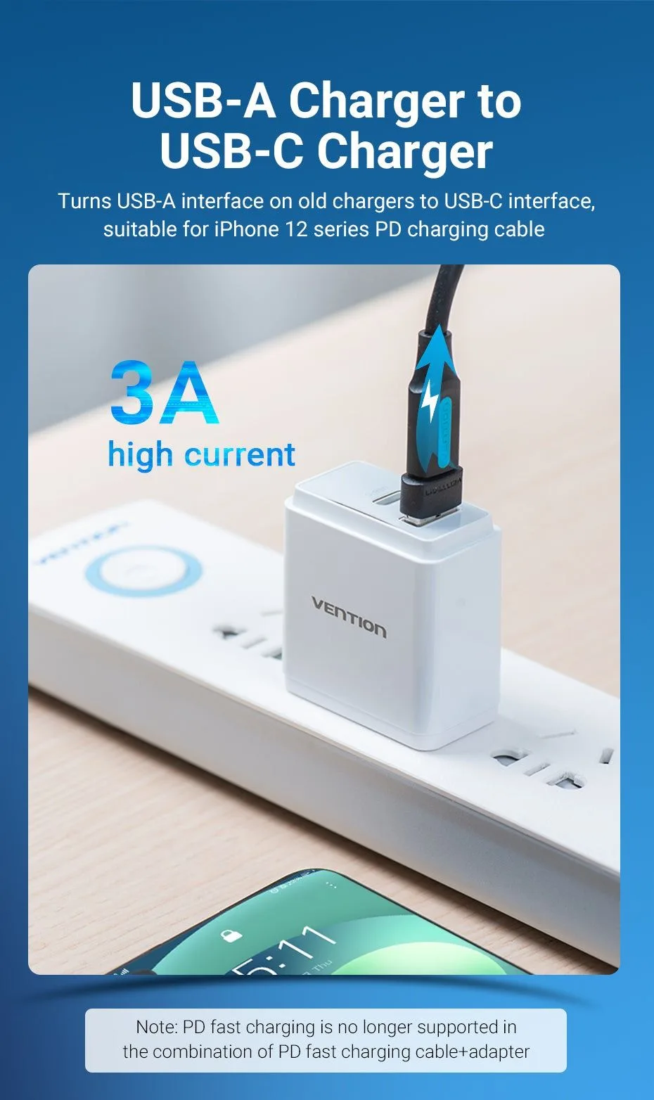 محوّل Vention من USB-A 2.0 ذكر إلى USB-C أنثى - CDWB0