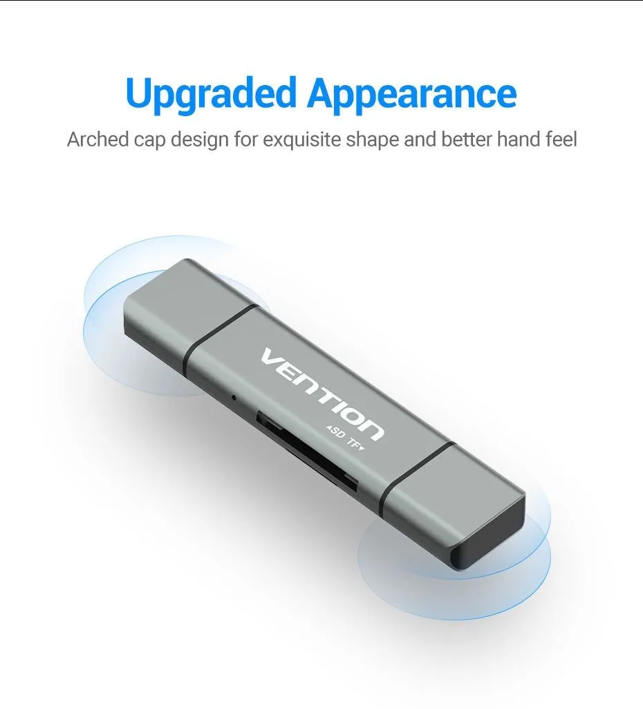 قارئ بطاقات معدني Vention بمنافذ USB-C وUSB-A وMicro USB - CCJH0