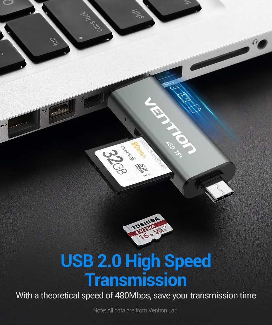 قارئ بطاقات معدني Vention بمنافذ USB-C وUSB-A وMicro USB - CCJH0