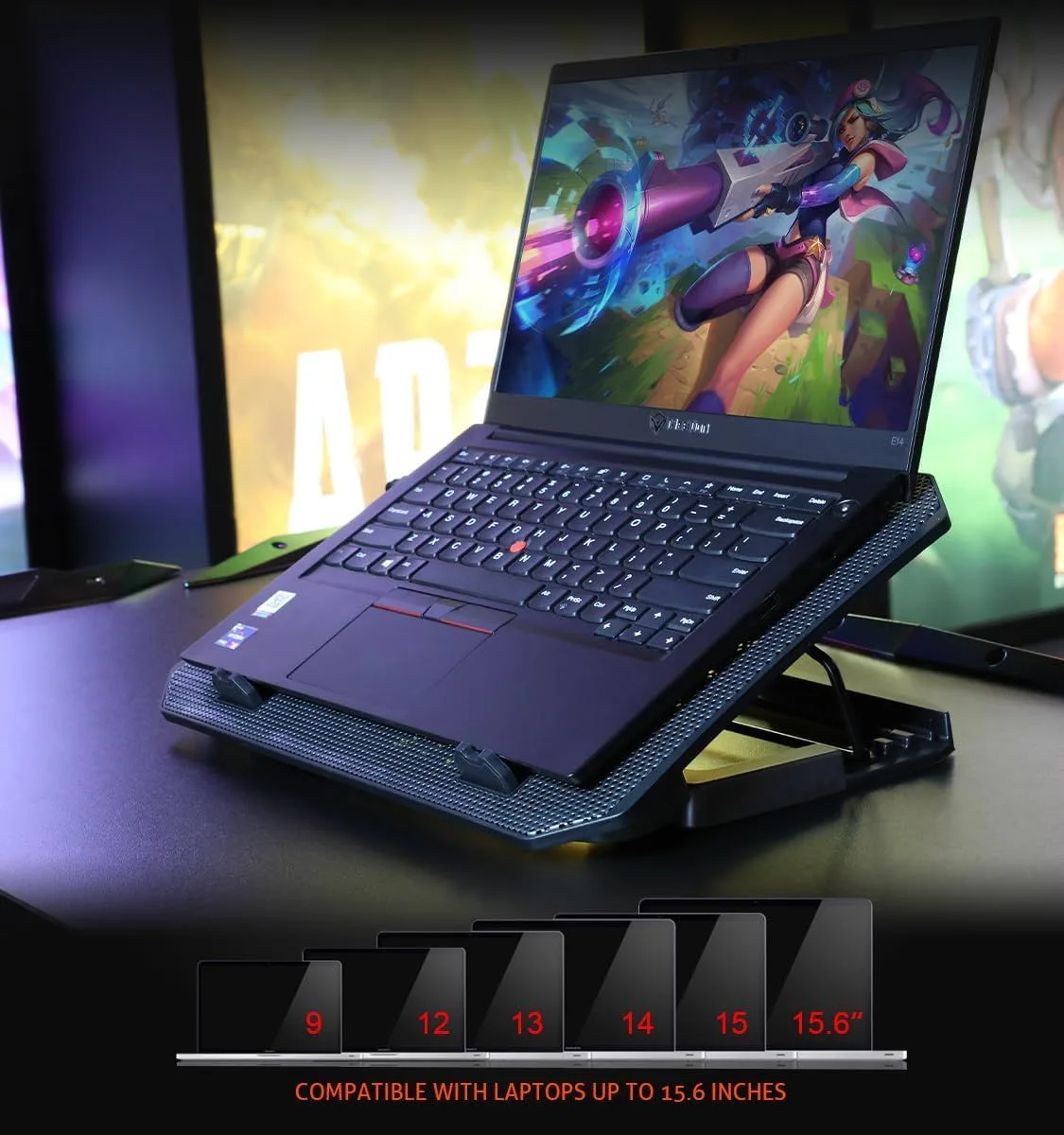 مبرد لابتوب للألعاب Meetion بخمس مراوح وإضاءة RGB