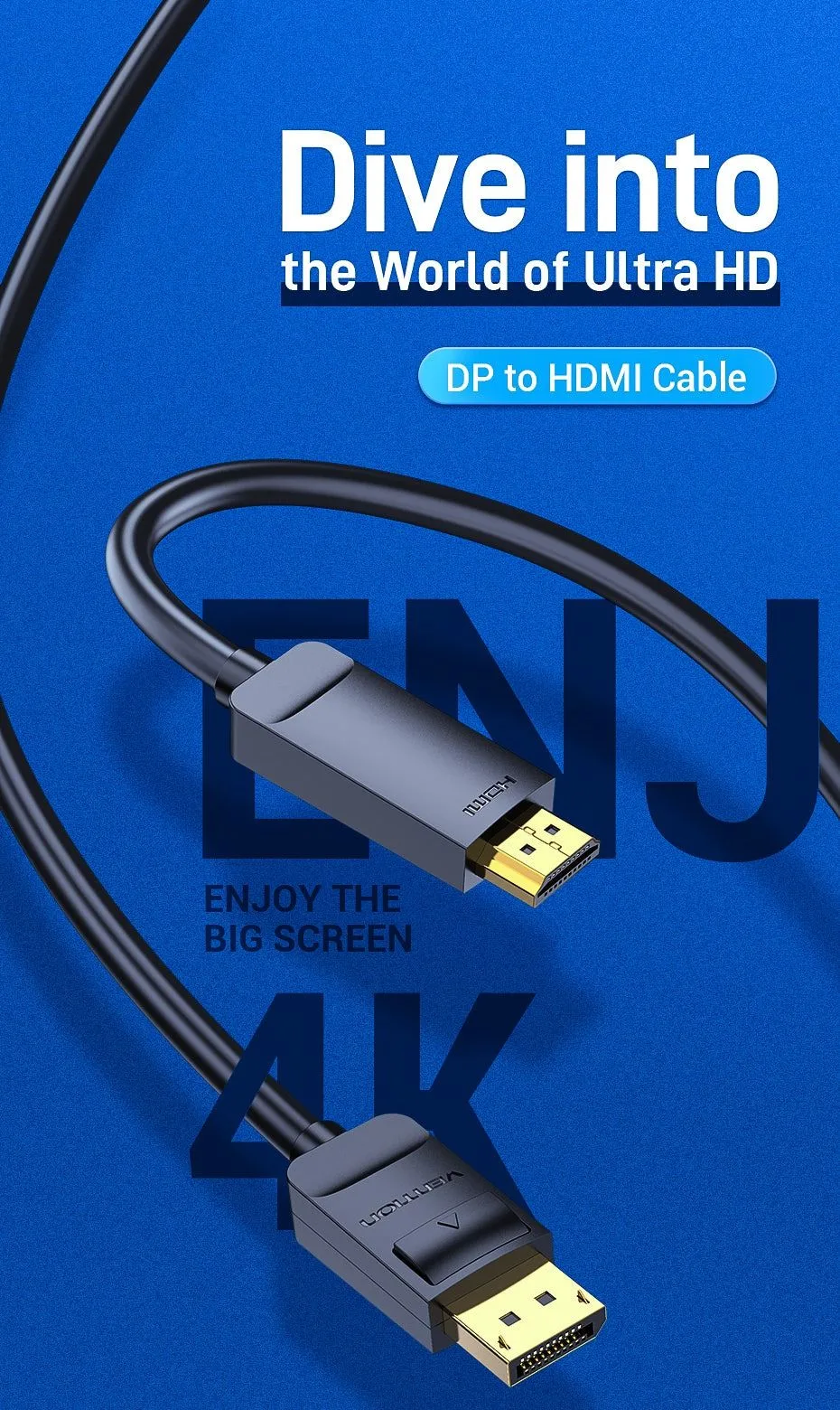 كابل Vention من DisplayPort إلى HDMI بدقة 4K بطول 3 أمتار - HAGBI