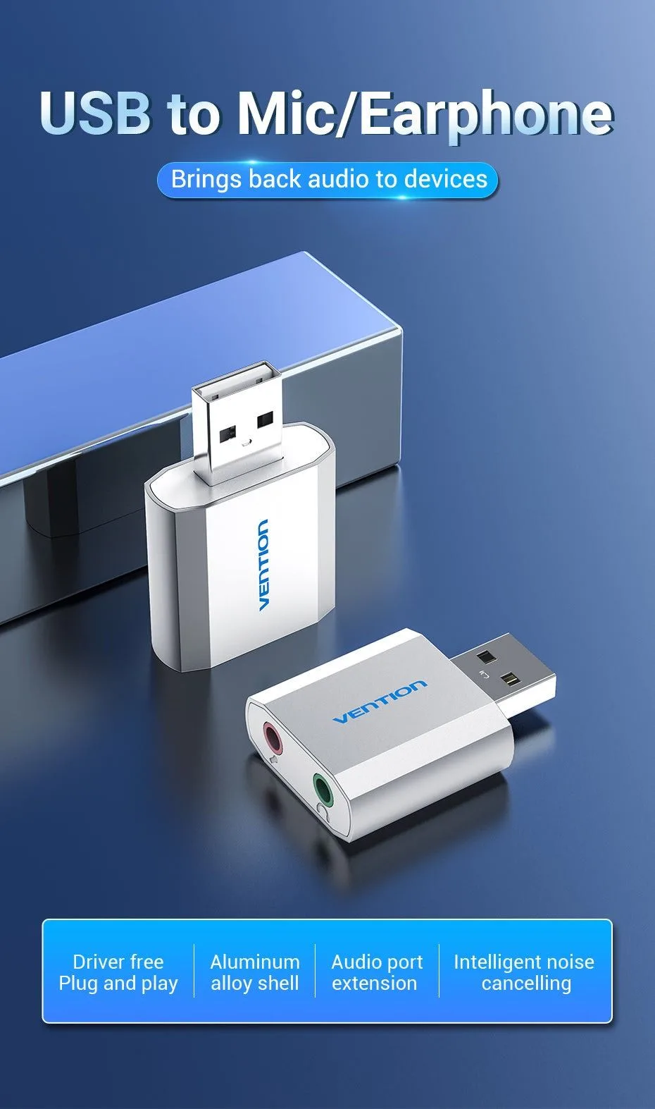Vention USB External Sound Card Silvery Metal Type - VAB-S13