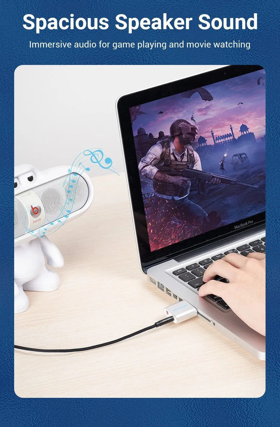Vention USB External Sound Card Silvery Metal Type - VAB-S13