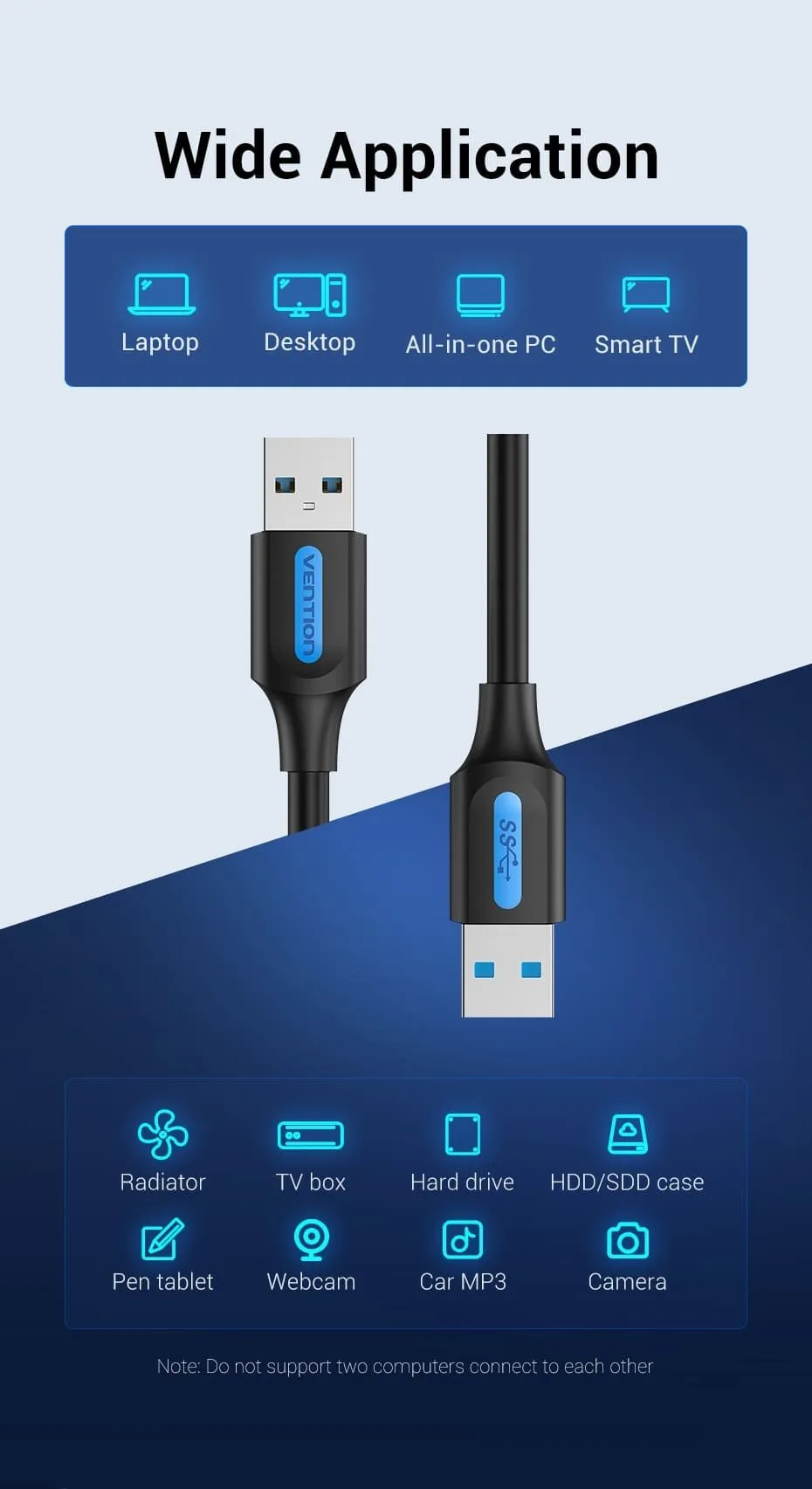 Vention USB-A 3.0 Male to USB-A Male Cable Black PVC Type - 2m - CONBH