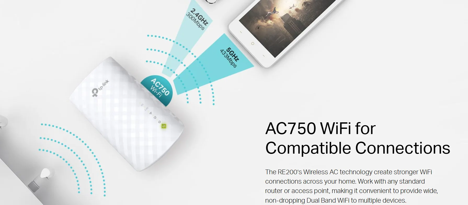 مقوي إشارة Wi-Fi Mesh من TP-Link RE200 بسرعة AC750