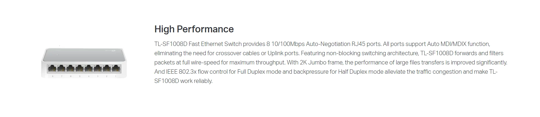 سويتش مكتبي TP-Link TL-SF1008D بثمانية منافذ 10/100 ميجابت/ث