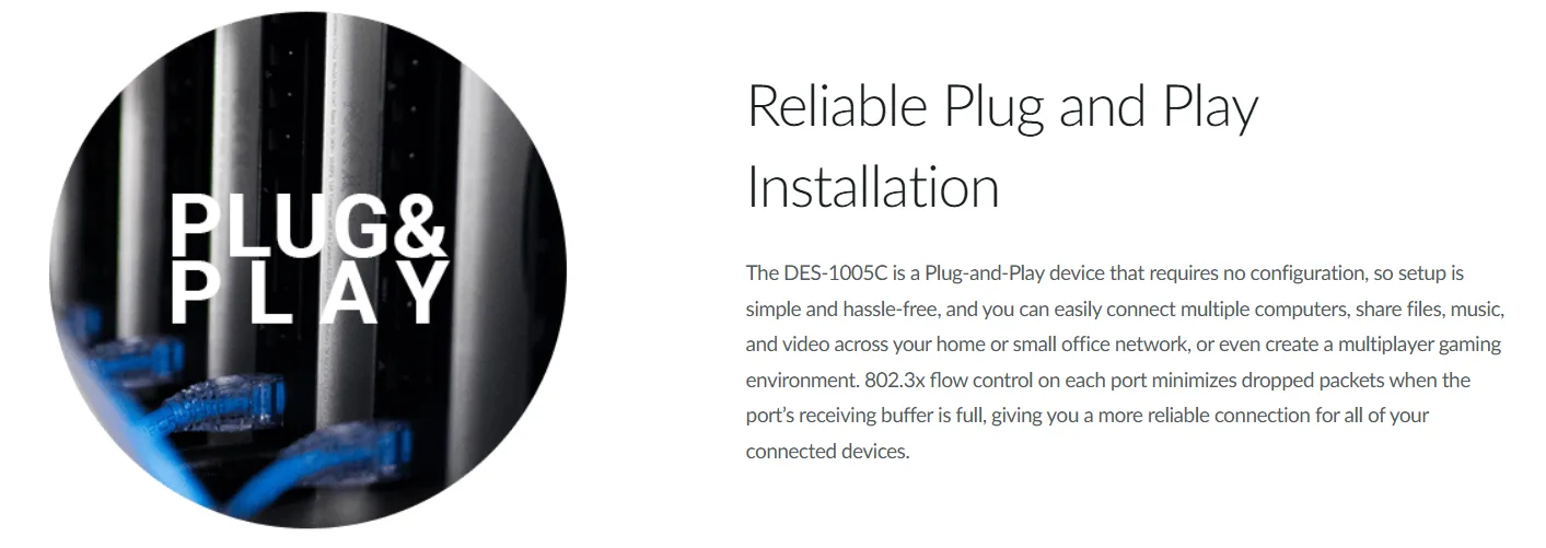سويتش مكتبي D-Link DES-1005C بخمسة منافذ 10/100 ميجابت/ث