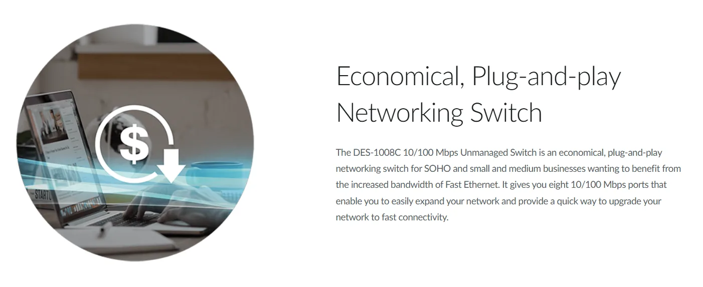 D-Link 8-Port 10/100 Mbps Unmanaged Switch - DES-1008C