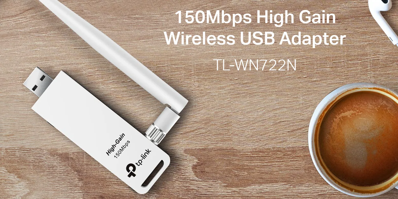 محوّل USB لاسلكي TP-Link TL-WN722N بهوائي عالي الكسب بسرعة 150 ميجابت/ث