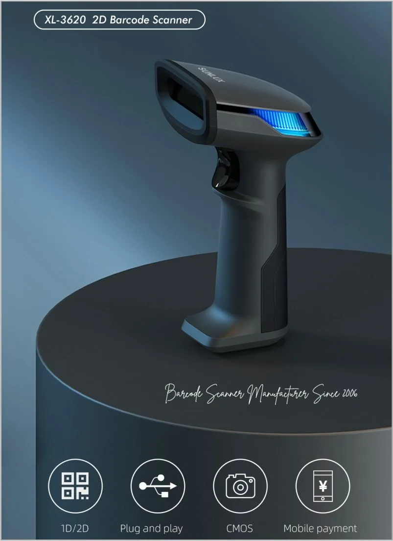 قارئ باركود يدوي ثنائي الأبعاد سلكي SUNLUX XL-3620