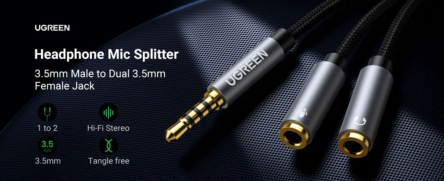 Ugreen Braided Aluminum Headphone Splitter 3.5mm 2 Female to 1 Male - 30619