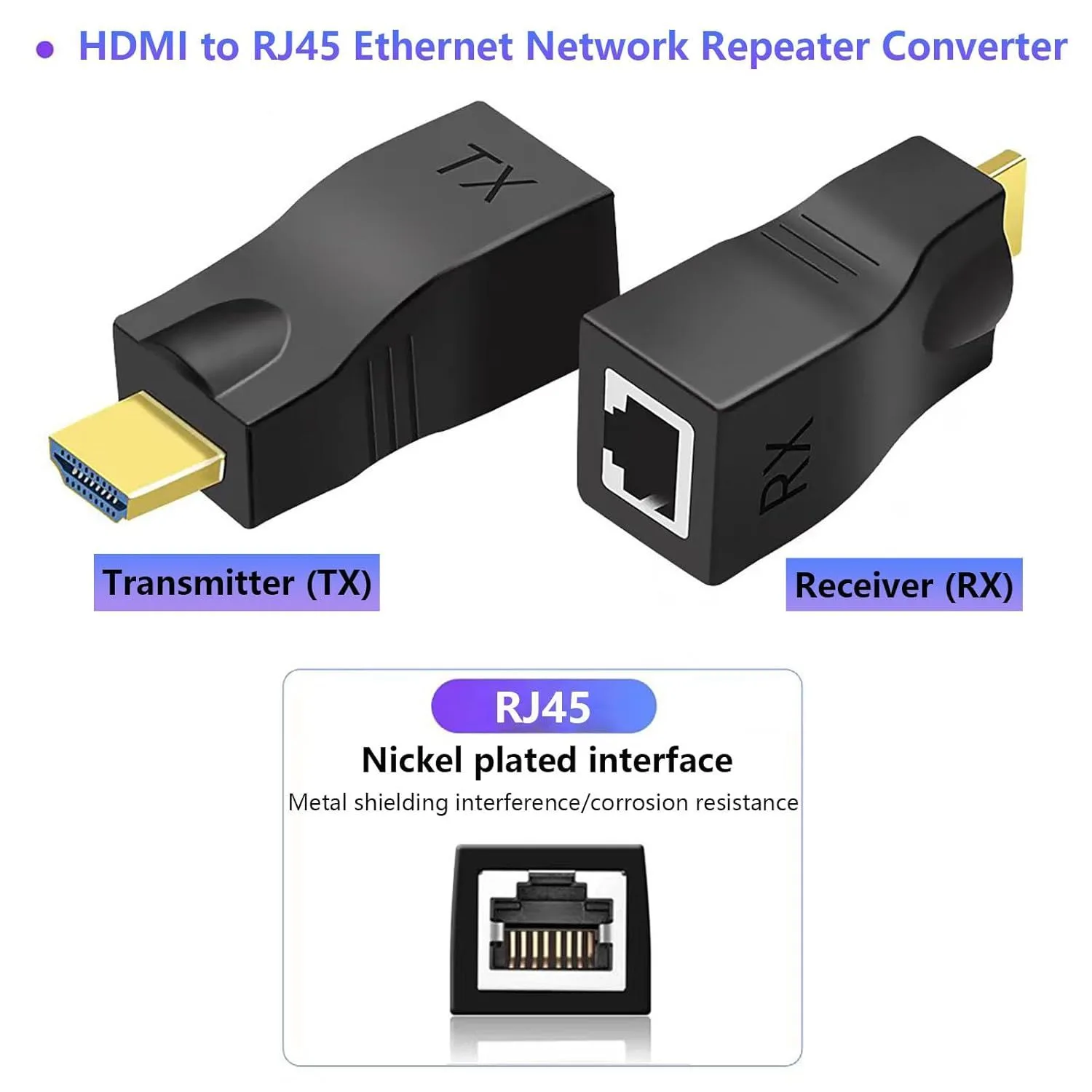 موسّع HDMI عبر كابل شبكة RJ45 Cat-6/6e لمسافة 30 متراً - AYTC