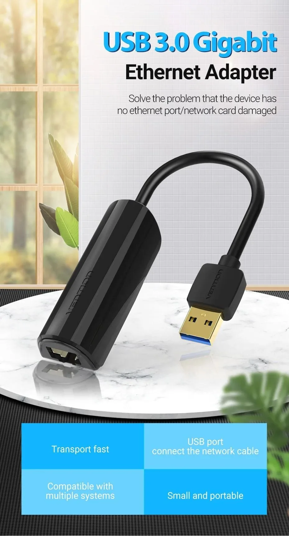 محوّل إيثرنت جيجابت من Vention بمنفذ USB 3.0 - CEHBB