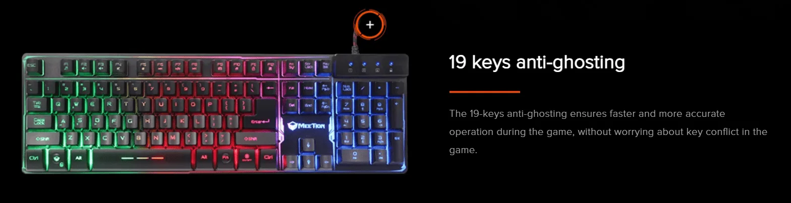 كيبورد Meetion K9300 بإضاءة خلفية بألوان قوس قزح