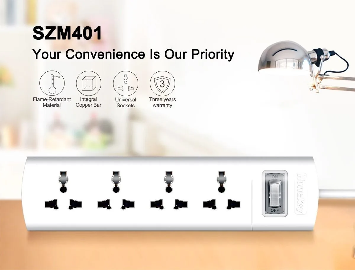 Huntkey SZM401 UK Power Strip 4-Universal Socket 10A - 1.5m Length