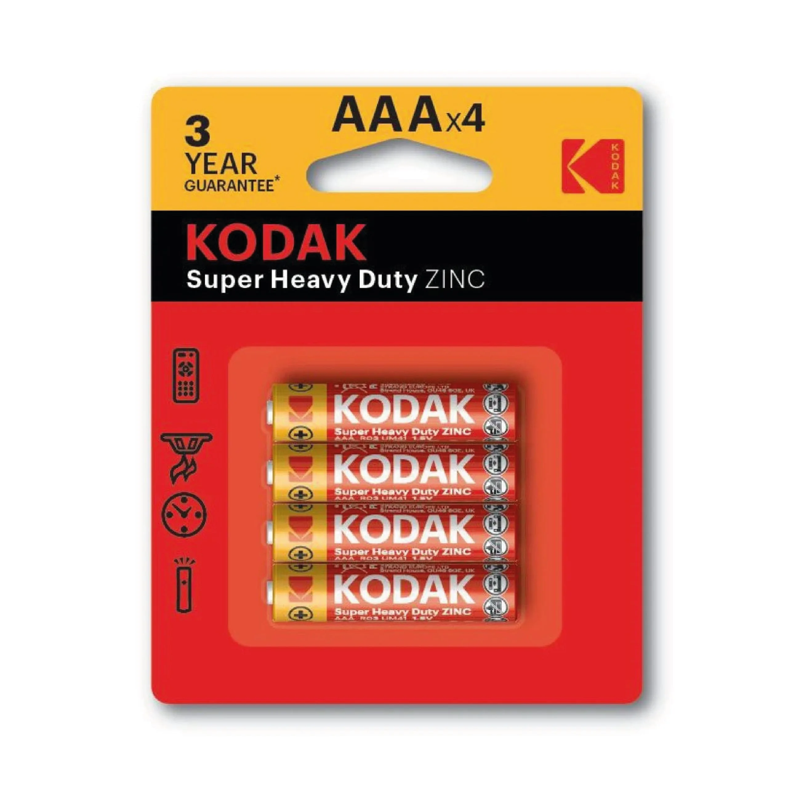 بطاريات KODAK Super Heavy Duty زنك حجم AAA بجهد 1.5 فولت - عبوة 4 قطع