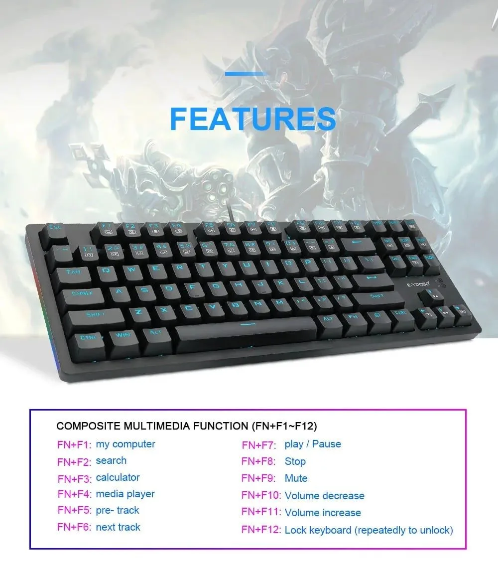 طقم ألعاب E-YOOSO Z-737 - مفاتيح Blue Switch