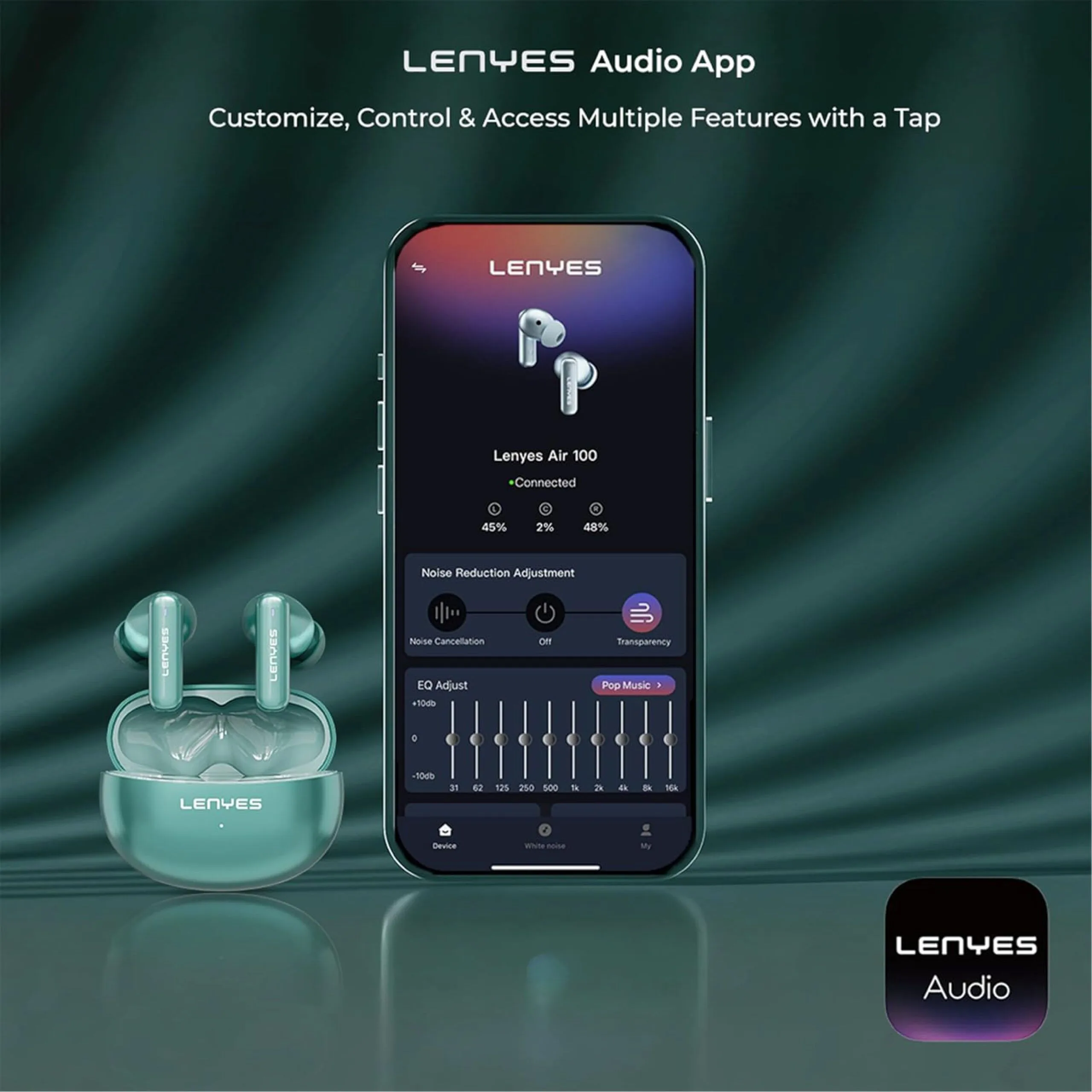 سماعات أذن لاسلكية Lenyes AIR 100 Milano بخاصيتي ANC وENC - أزرق