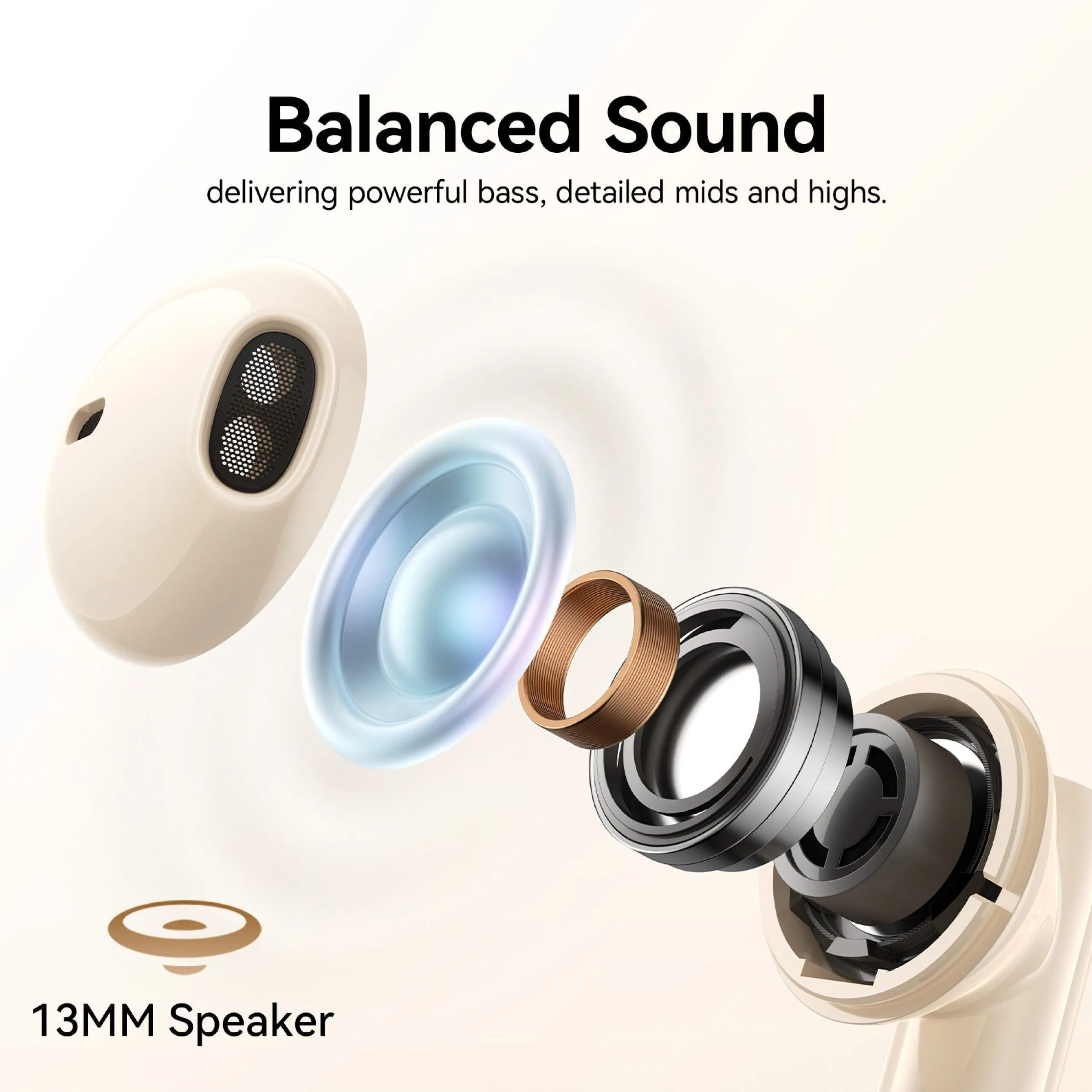 سماعات أذن بلوتوث لاسلكية Joyroom Jpods PB3 بخاصية ENC - بيج