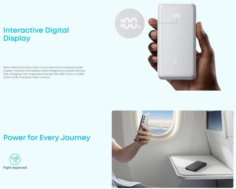 Anker Zolo Slim Power Bank with Built-in USB-C Cable - 10K, 22.5W