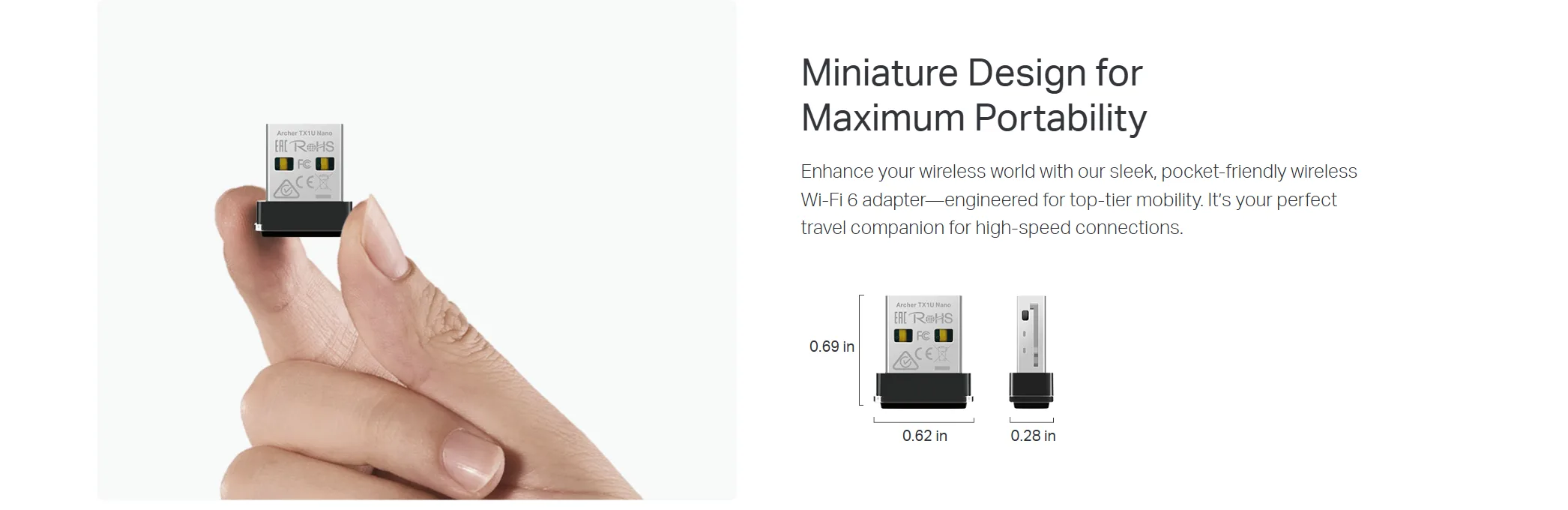 محوّل USB لاسلكي صغير TP-Link Archer TX1U Nano بتقنية Wi-Fi 6 AX300
