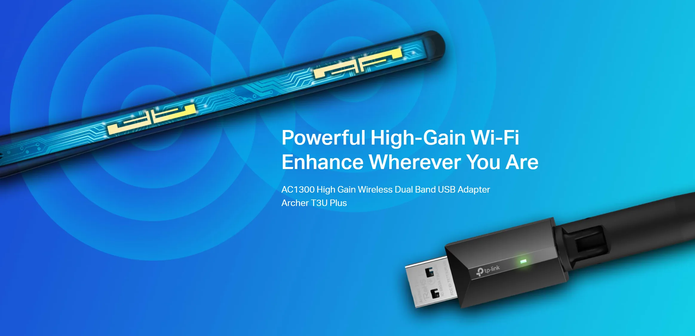 محوّل USB لاسلكي ثنائي النطاق TP-Link Archer T3U Plus بهوائي عالي الكسب AC1300