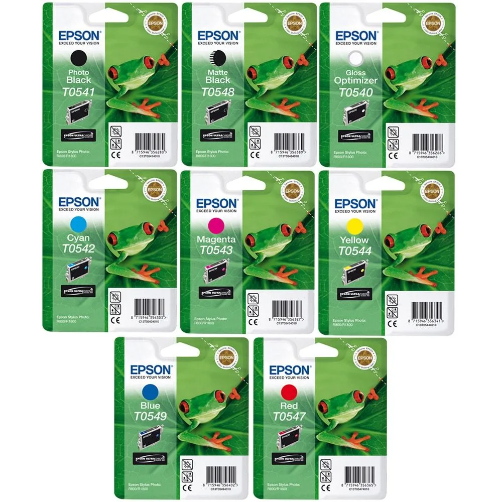طقم خراطيش حبر Epson T0540 أصلية بثمانية ألوان (8 × 13 مل) لطابعة Epson Stylus Photo R1800