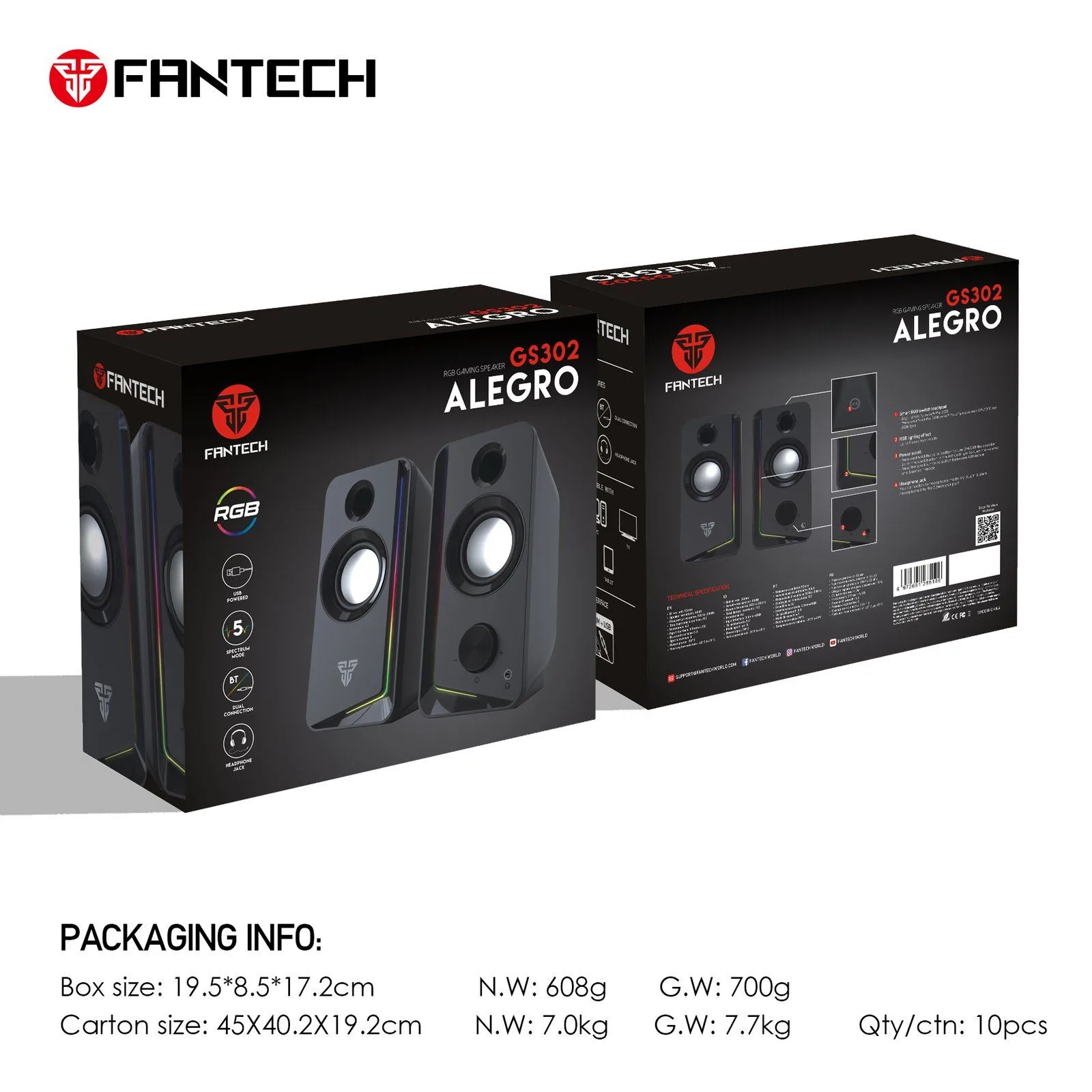 Fantech GS302 ALEGRO RGB Gaming Speaker - Bluetooth Speaker