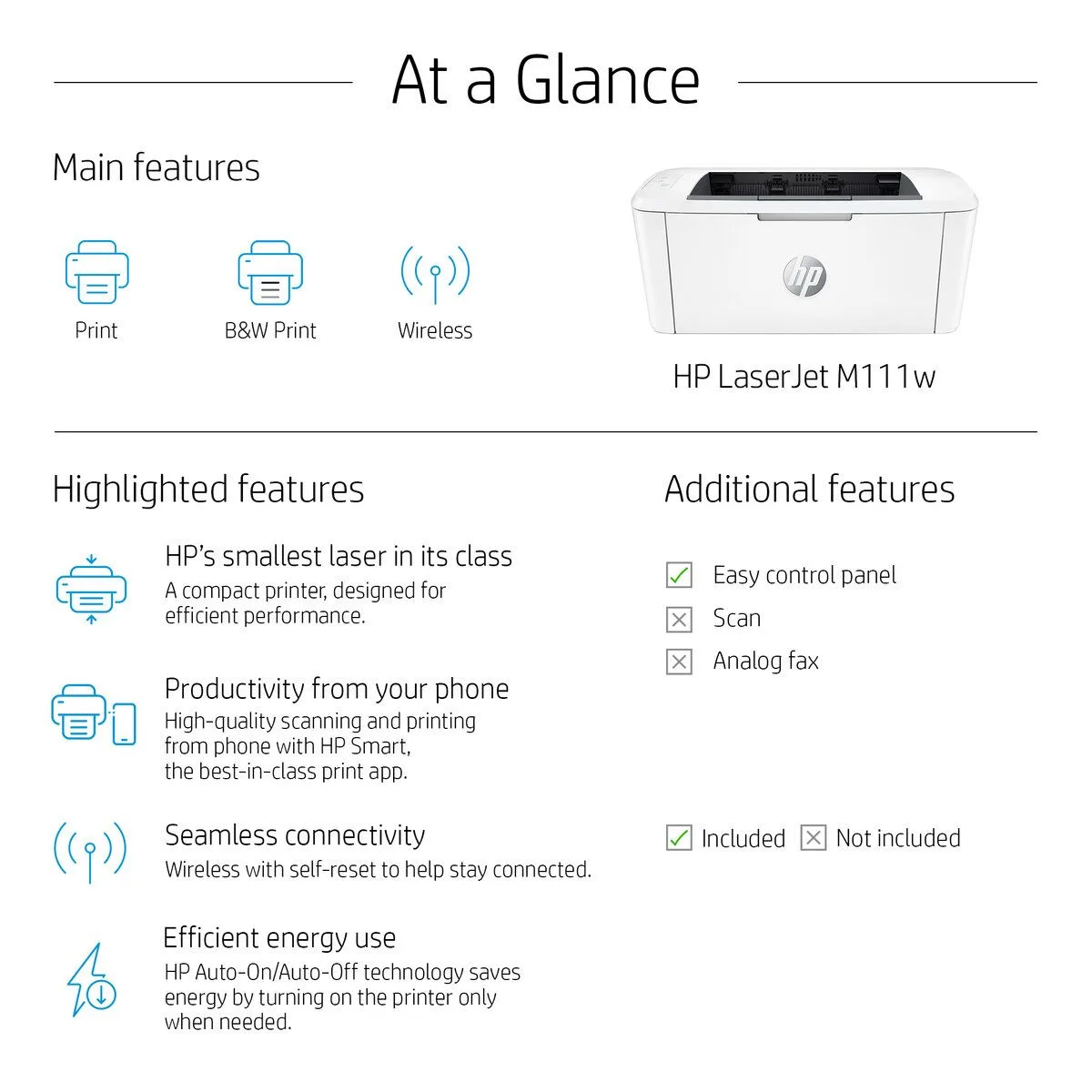 طابعة ليزر HP LaserJet M111w لاسلكية أحادية اللون للمكاتب الصغيرة A4 - 7MD68A
