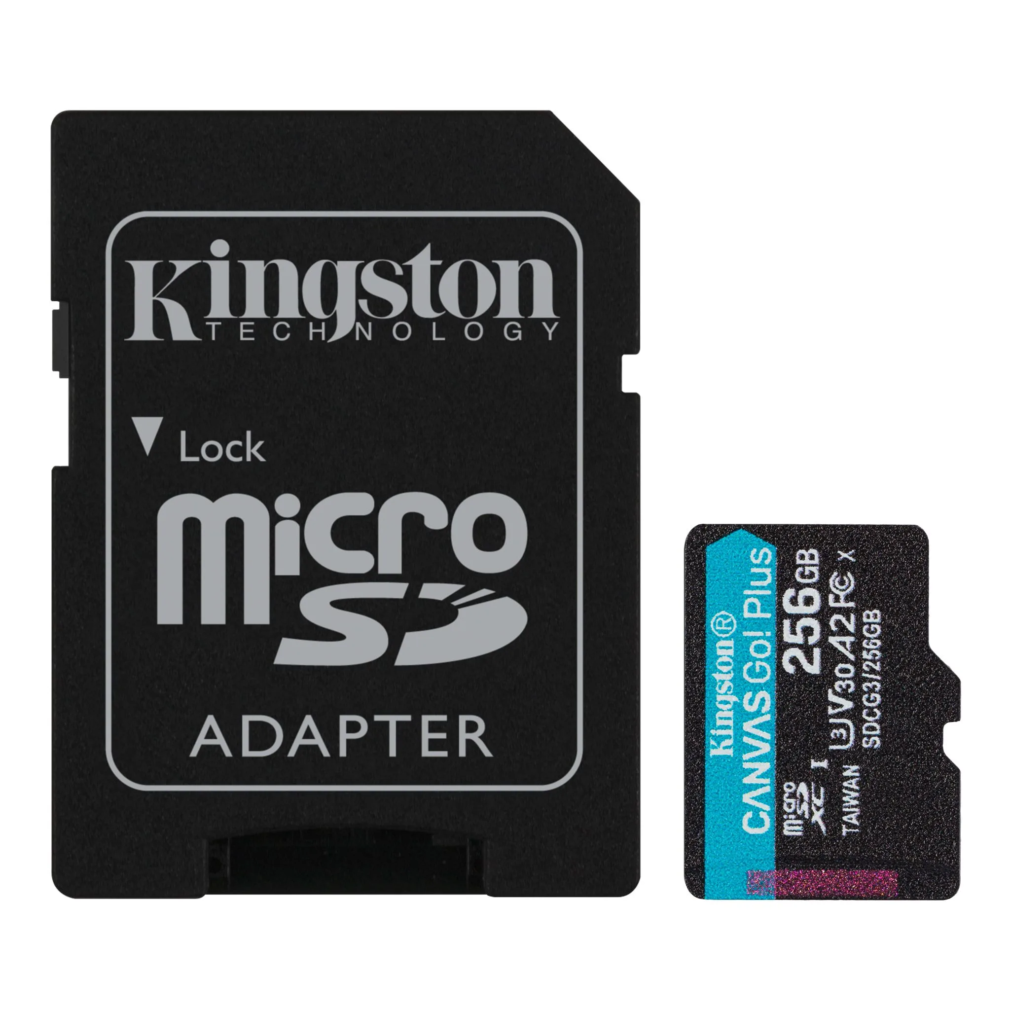 بطاقة ذاكرة MicroSDXC من Kingston Canvas Go Plus سعة 256GB بسرعة 170 ميجابايت/ث UHS-I A2 U3 V30 مع محوّل