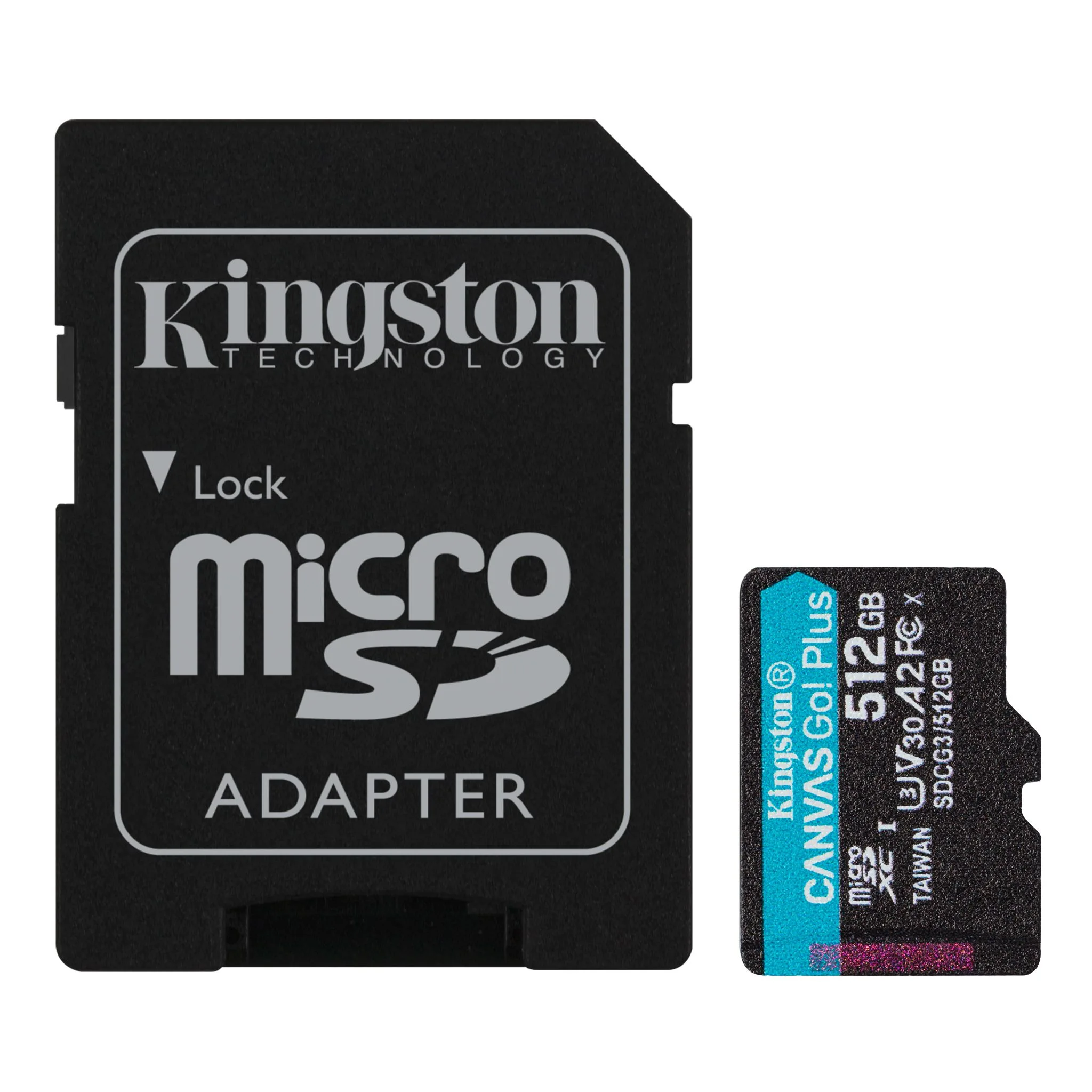 بطاقة ذاكرة MicroSDXC من Kingston Canvas Go Plus سعة 512GB بسرعة 170 ميجابايت/ث UHS-I A2 U3 V30 مع محوّل