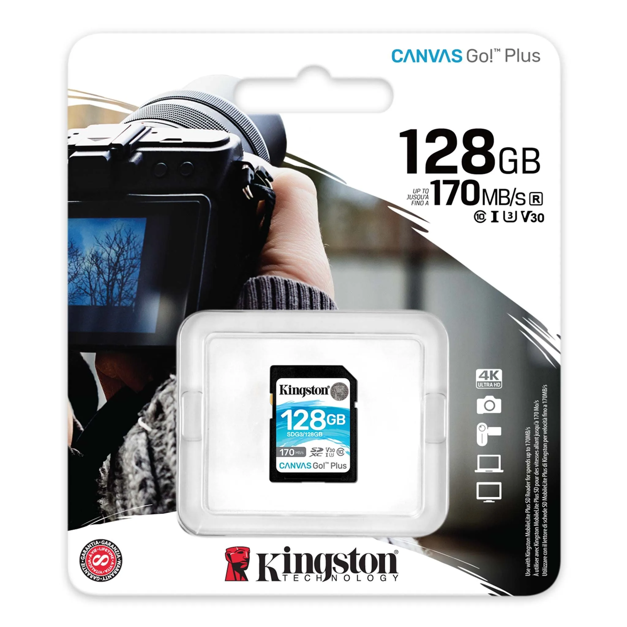 Kingston 128GB SDXC Memory Card Canvas Go Plus 170MB/s UHS-I C10 U3 V30