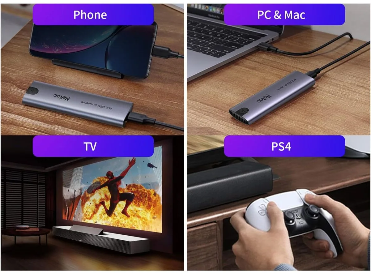 علبة SSD خارجية NETAC من الألمنيوم لأقراص NVMe بمنفذ USB 3.1 Gen 2 بسرعة 10Gbps مع الكوابل