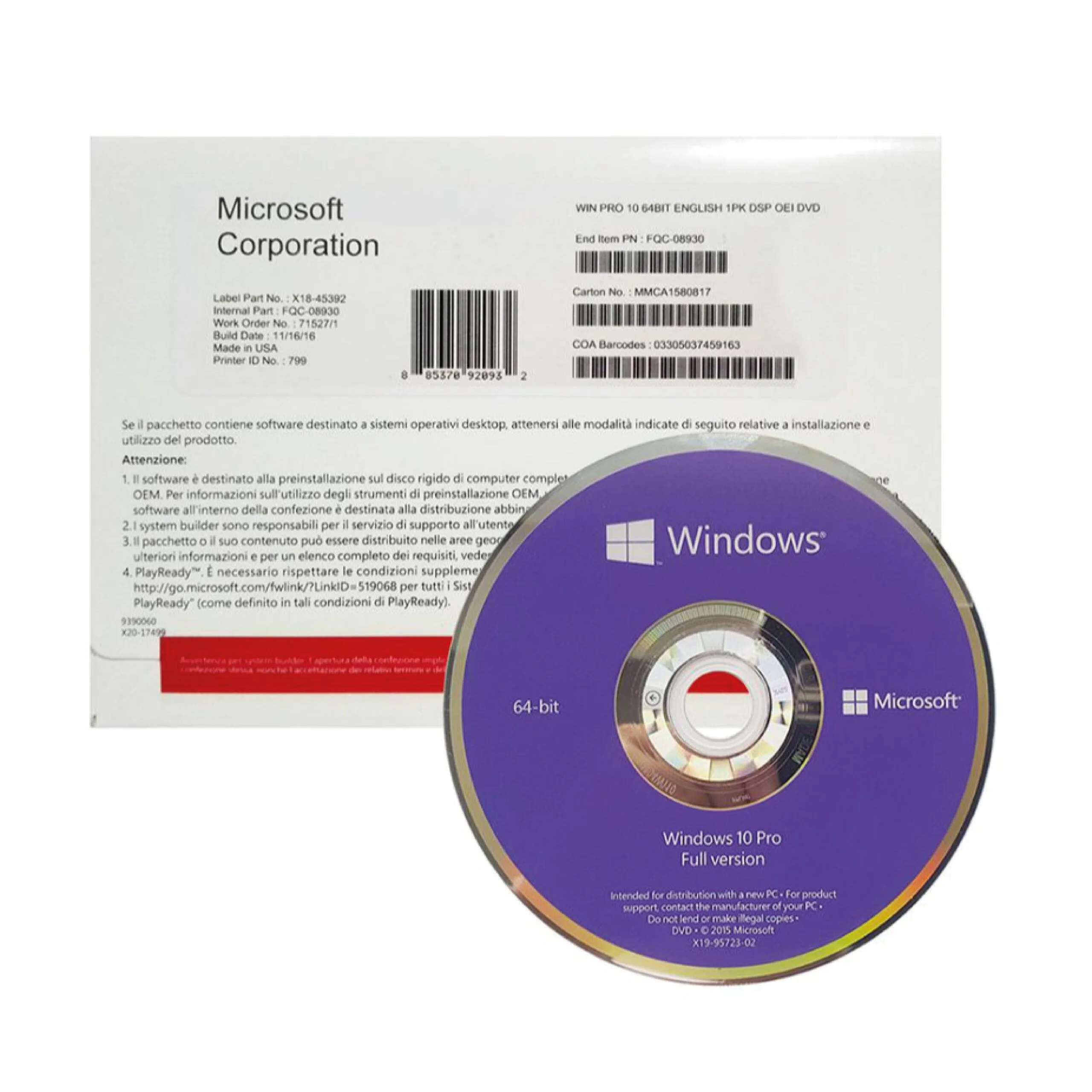 Microsoft Windows 10 Pro 64-Bit نسخة إنجليزية دولية على DVD - ترخيص أصلي مدى الحياة
