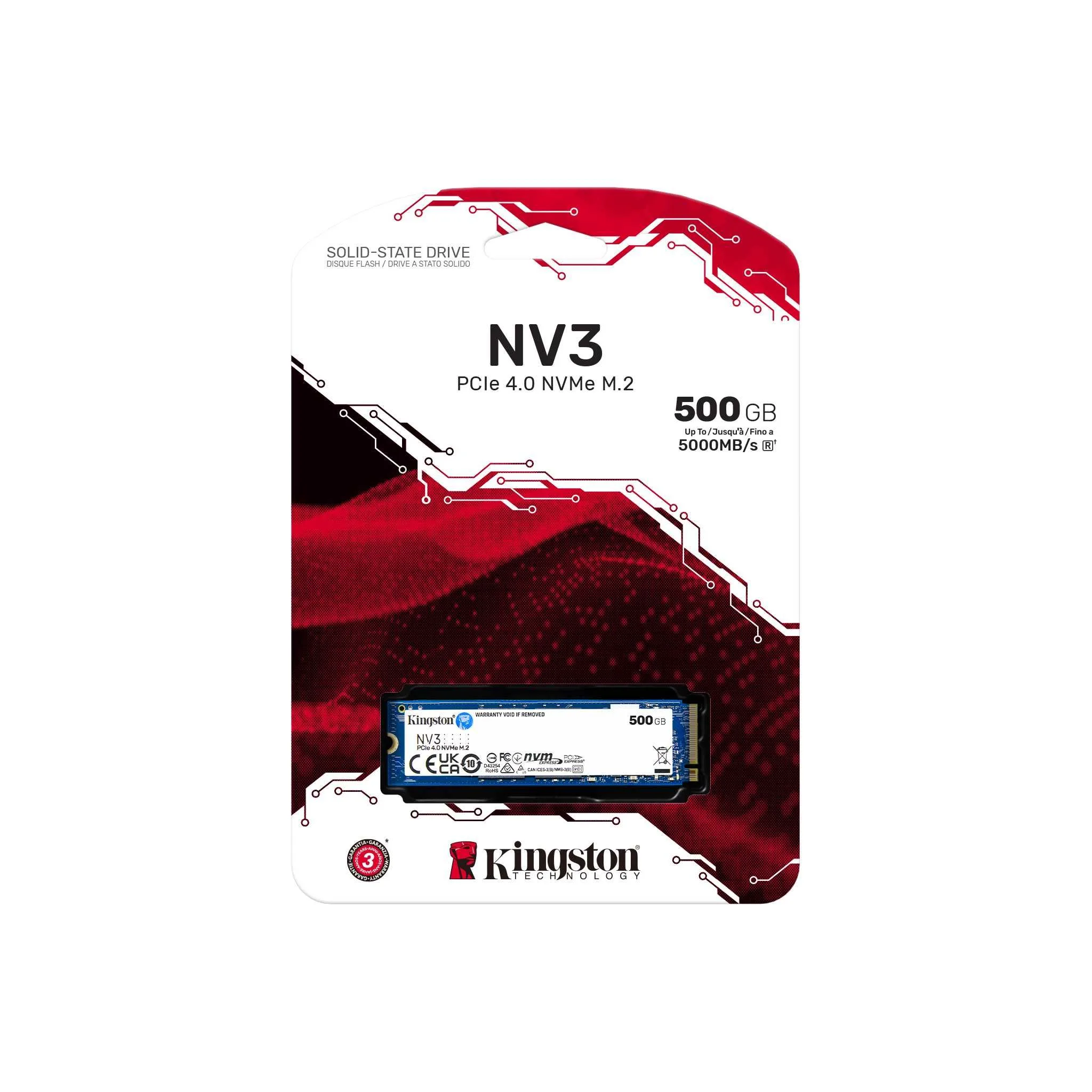 Kingston NV3 500GB M.2 2280 NVMe PCIe 4.0 Gen 4x4 Internal SSD Up to 6000 MB/s