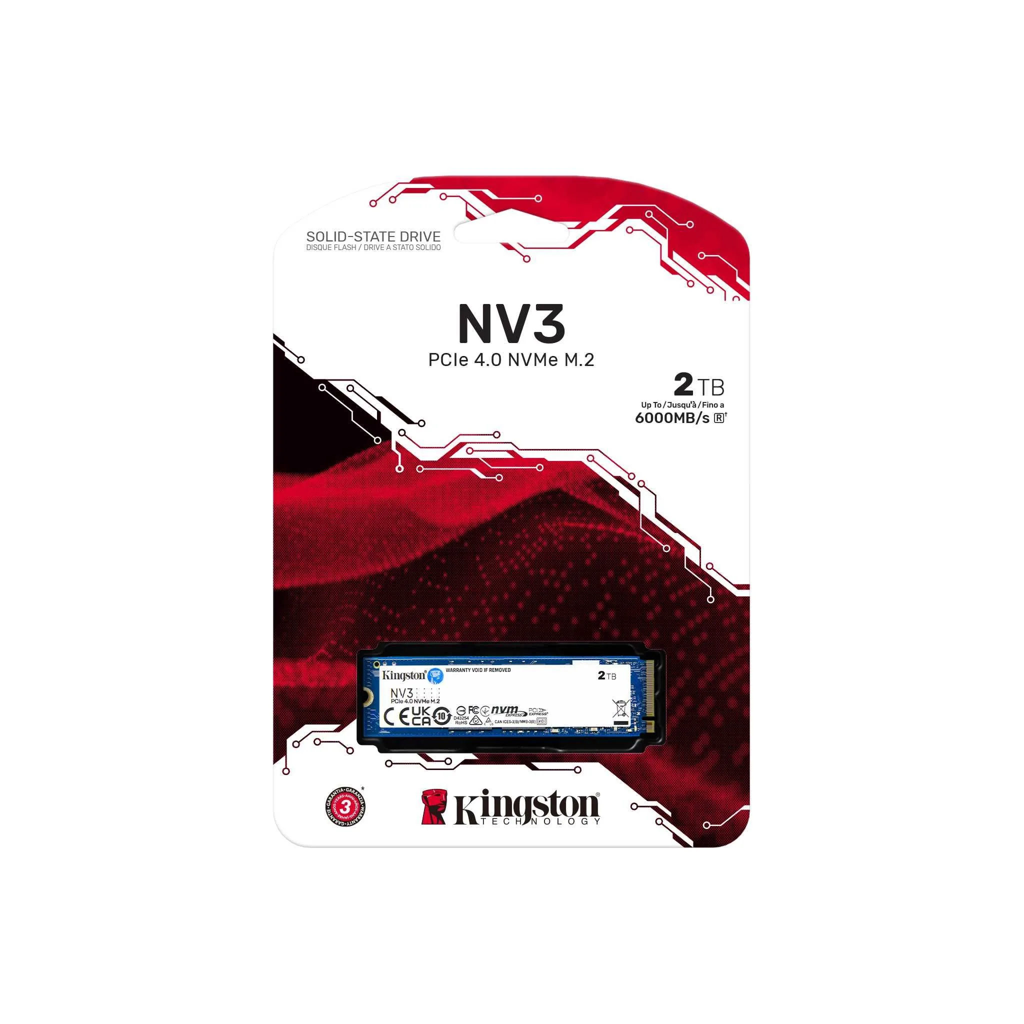 قرص SSD داخلي Kingston NV3 سعة 2TB نوع M.2 2280 NVMe PCIe 4.0 Gen 4x4 بسرعة حتى 6000 ميجابايت/ث