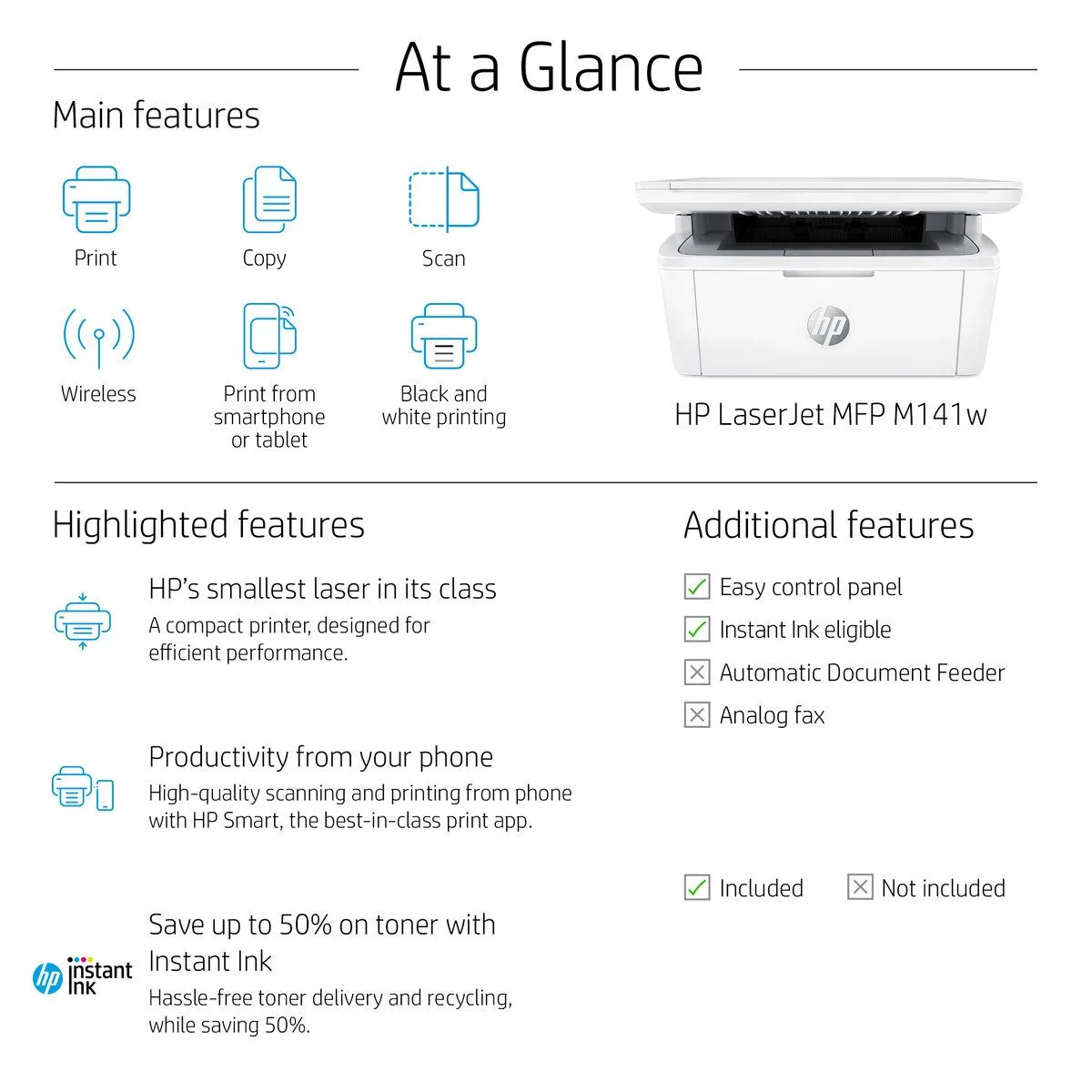 طابعة ليزر HP LaserJet MFP 141w متعددة الوظائف 3 في 1 - أبيض وأسود - 7MD74A