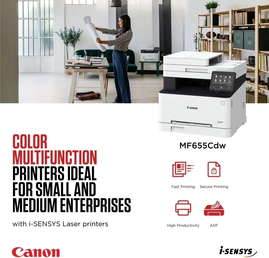 طابعة ليزر Canon i-SENSYS MF655Cdw ملونة متعددة الوظائف مع ADF وطباعة على الوجهين وWi-Fi