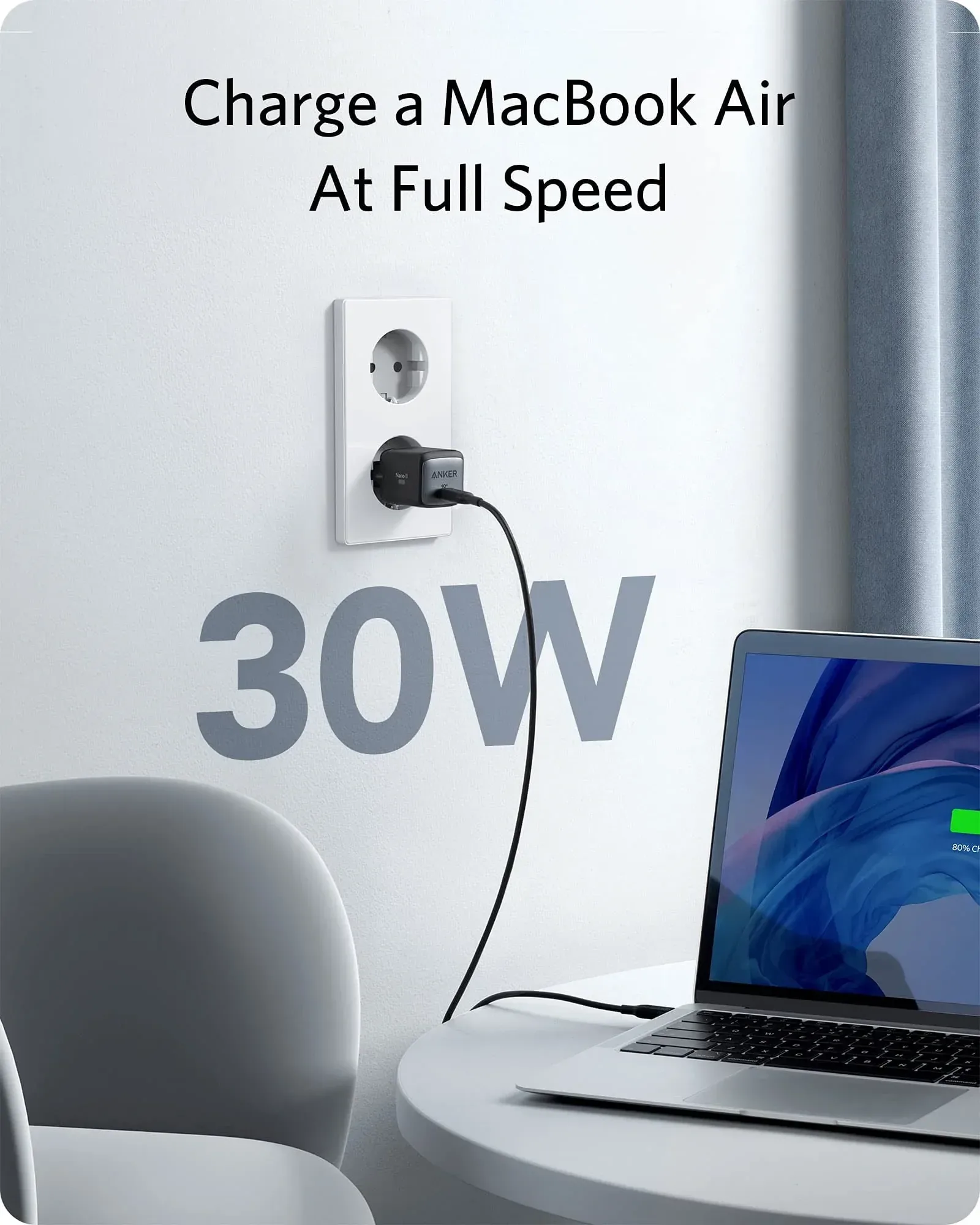 شاحن Anker 711 Nano II بمنفذ USB-C - قدرة 30 واط