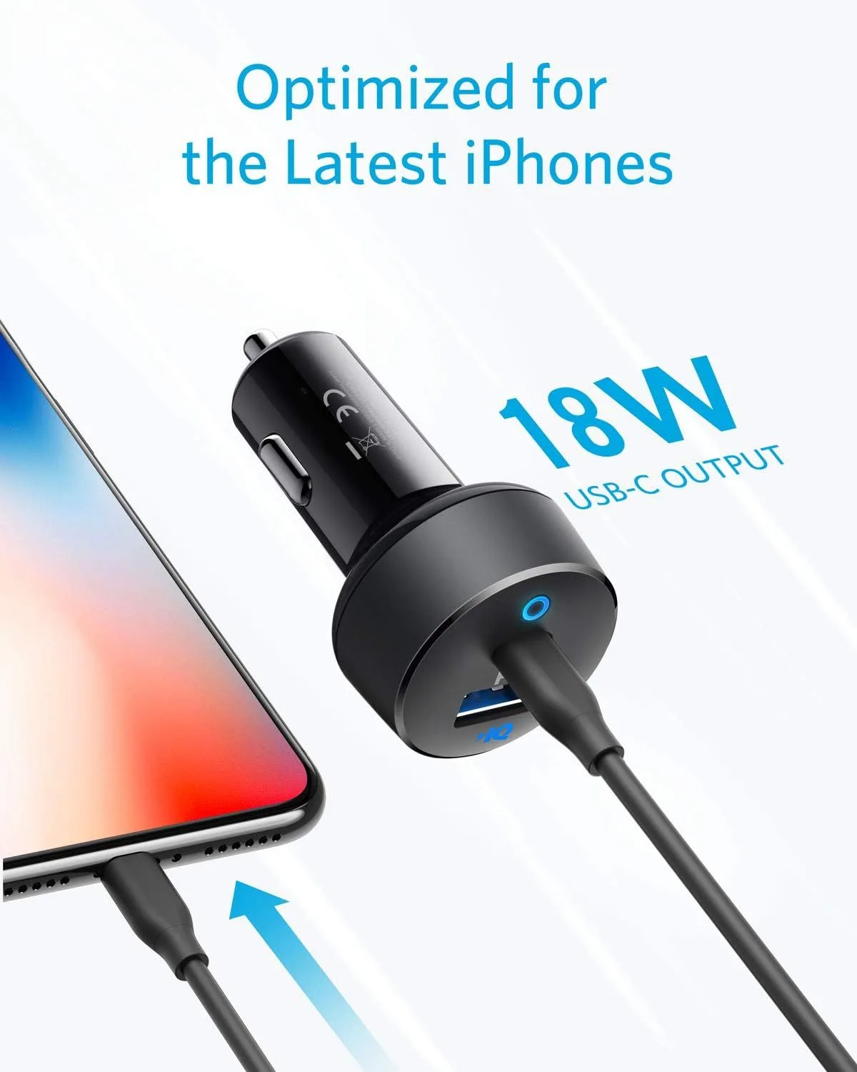 شاحن سيارة Anker PowerDrive PD+2 بمنفذي USB-C وUSB-A - قدرة 35 واط
